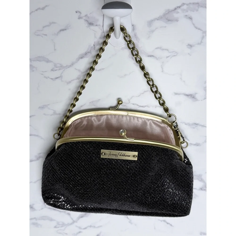 Jenny Packham Boudoir Clutch Women's Small Black Glitter Evening Bag‎